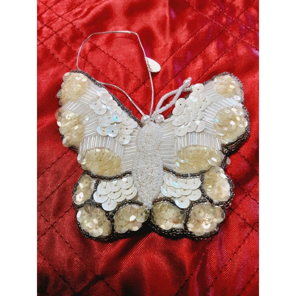SILVESTRI Ornament Butterfly Beaded Sequin Handmade Christmas Decor Vintage 80s